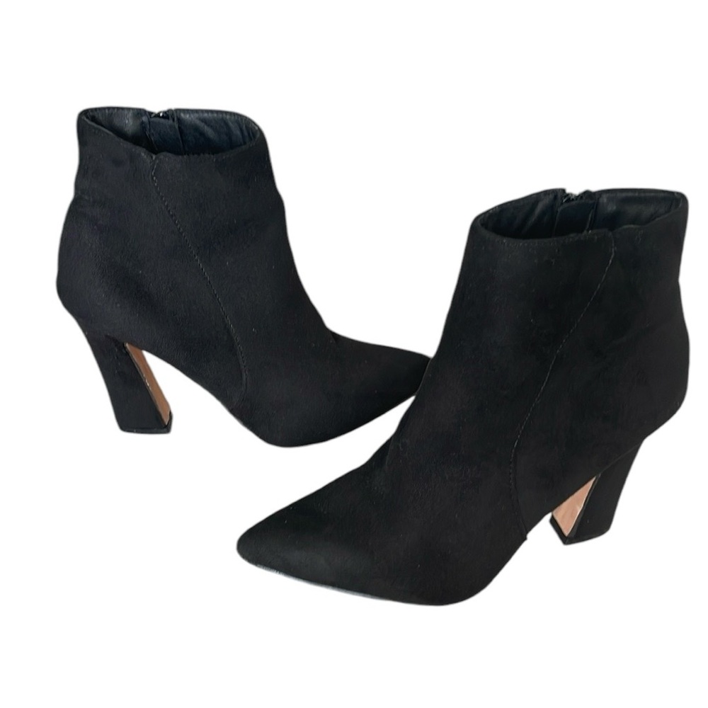 Booties. Faux suede. Zipper on inner ankle.